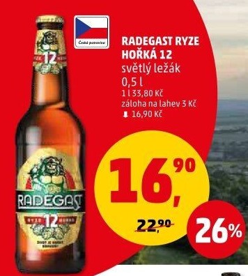 Pivo světlý ležák 12° Ryze hořká Radegast