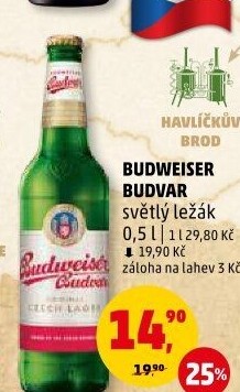 Pivo světlý ležák Budweiser Budvar