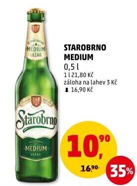 Pivo světlý ležák nepasterizovaný 11° Medium Starobrno