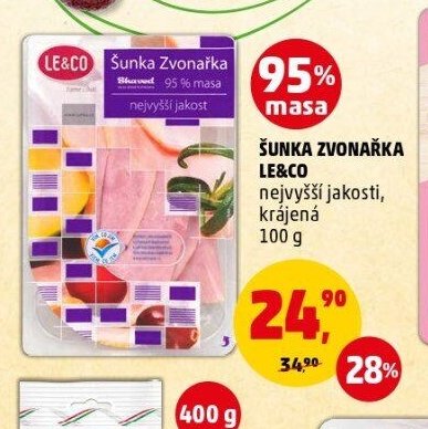 ŠUNKA ZVONAŘKA LE&CO nejvyšší jakosti, krájená