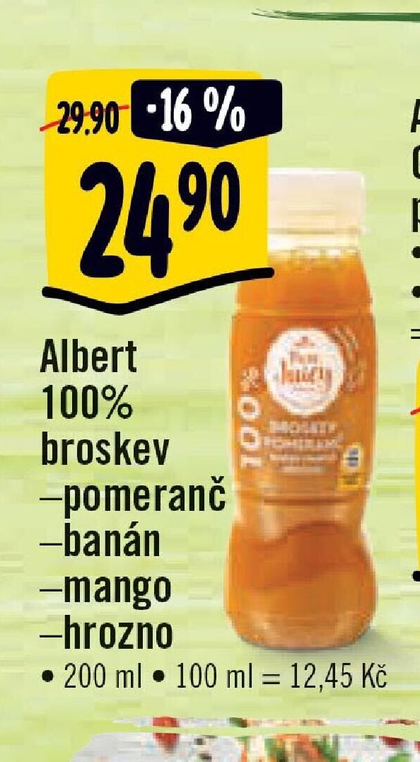 Albert 100% broskev-pomeranč-banán-mango-hrozno
