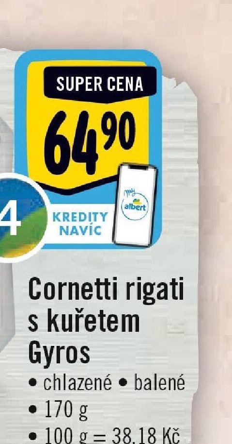 Cornetti rigati s kuřetem Gyros