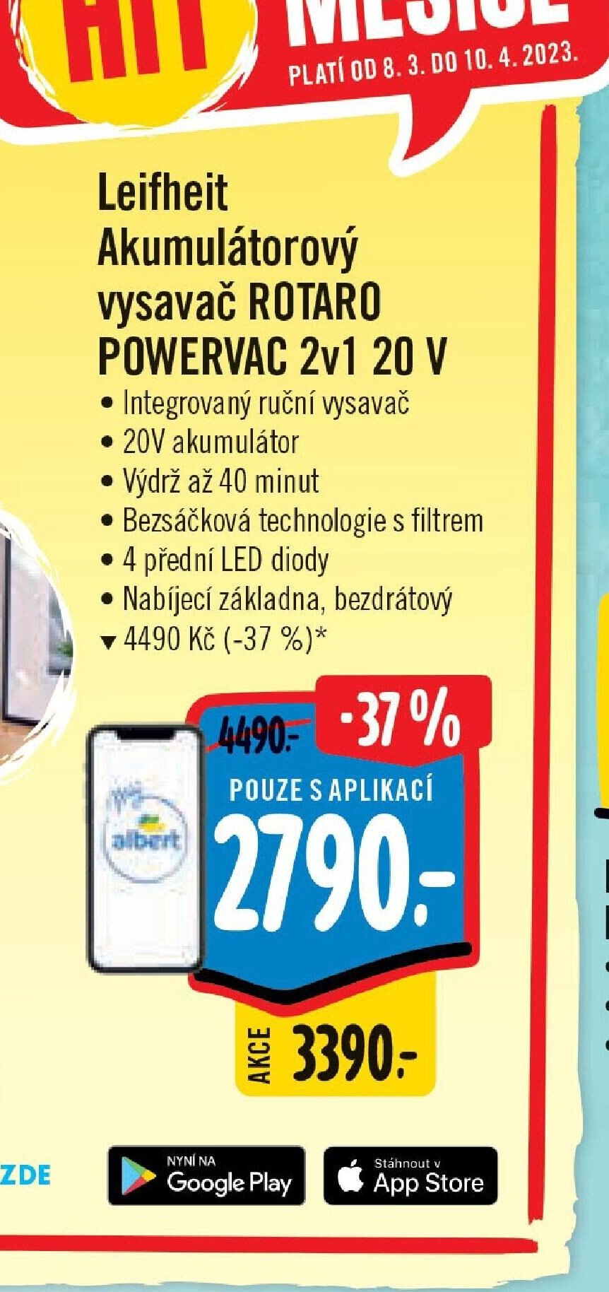 Leifheit Akumulátorový vysavač ROTARO POWERVAC 2v1 20 V