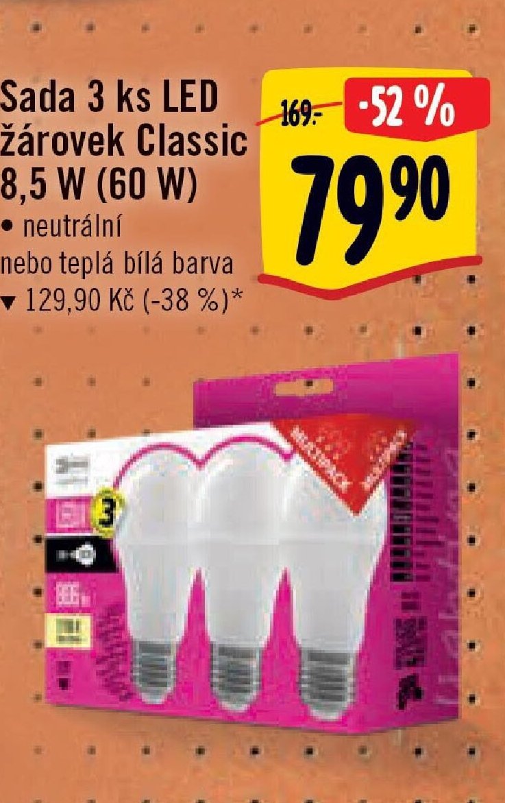Sada 3 ks LED žárovek Classic 8,5 W (60 W)