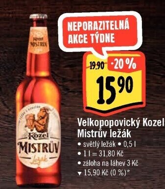 Pivo Mistrův světlý ležák Velkopopovický Kozel
