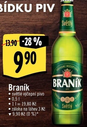 Pivo světlé výčepní 10° Braník