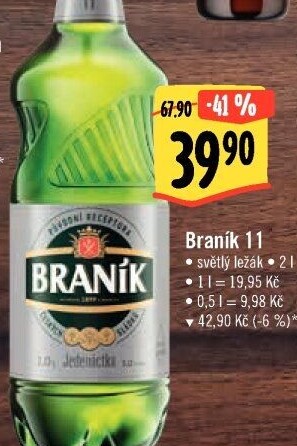 Pivo světlý ležák 11° Jedenáctka Braník