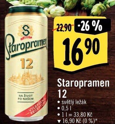 Pivo světlý ležák 12° Staropramen