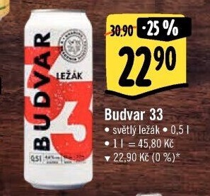 Pivo světlý ležák 33 Budweiser Budvar