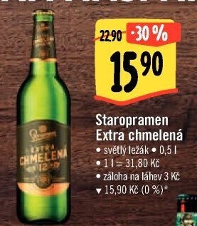 Pivo světlý ležák Extra chmelená 12° Staropramen