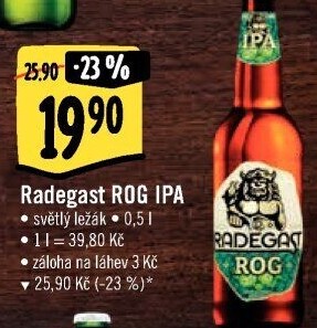 Pivo světlý výčepní speciál ROG IPA Radegast