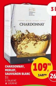 Víno Chardonnay Vinařství Velké Bílovice - bag in box