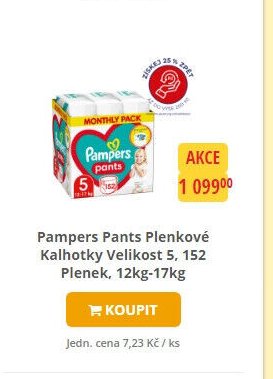 Pampers Pants Plenkové Kalhotky Velikost 5, 152 Plenek, 12kg-17kg