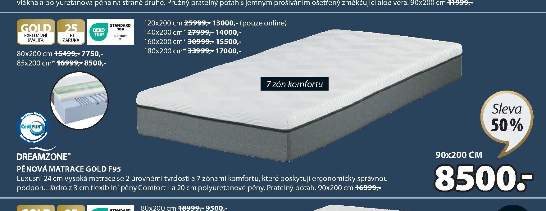 DREAMZONE PĚNOVÁ MATRACE GOLD F95 - Jysk akcniletaky.com