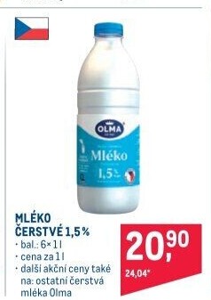 Mléko čerstvé Olma - 1,5% polotučné