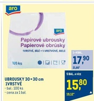 Papírové ubrousky 1vrstvé Aro