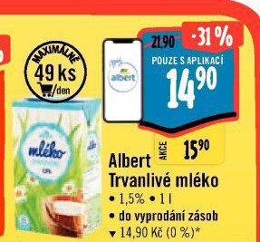 Mléko trvanlivé Albert - 1,5% polotučné