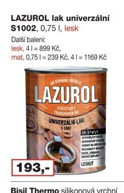 LAZUROL lak univerzální S1002, 0,75 l, lesk