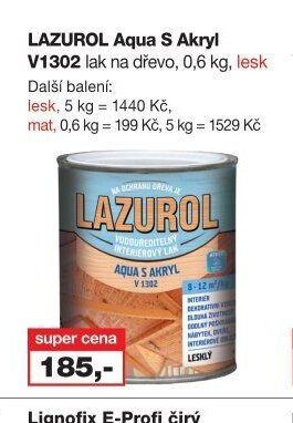 LAZUROL Aqua S Akryl V1302 lak na dřevo, 0,6 kg, lesk