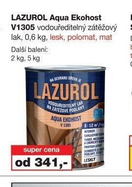LAZUROL Aqua Ekohost V1305 vodouředitelný zátěžový lak, 0,6 kg, lesk, polomat, mat