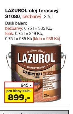 LAZUROL olej terasový S1080, bezbarvý, 2,5 l