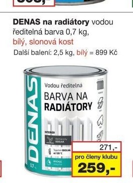 DENAS na radiátory vodou ředitelná barva 0,7 kg, bílý, slonová kost