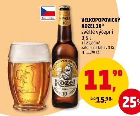 Pivo světlé výčepní 10°Velkopopovický Kozel