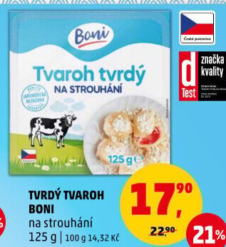 Tvaroh tvrdý na strouhání Boni