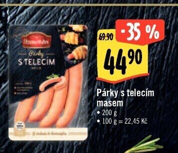 Párky s telecím masem Albertovo uzenářství