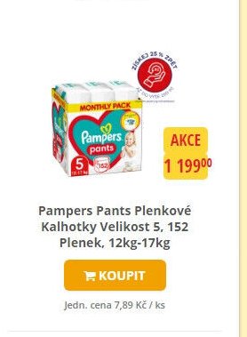 Pampers Pants Plenkové Kalhotky Velikost 5, 152 Plenek
