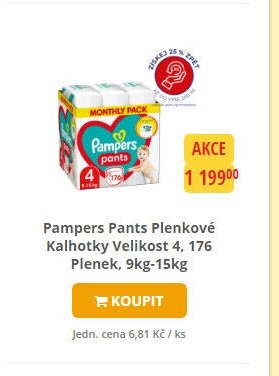 Pampers Pants Plenkové Kalhotky Velikost 4, 176 Plenek