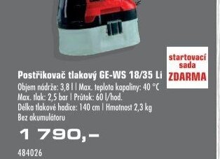 Postřikovač tlakový GE-WS 18/35 Li - UNI HOBBY akcniletaky.com