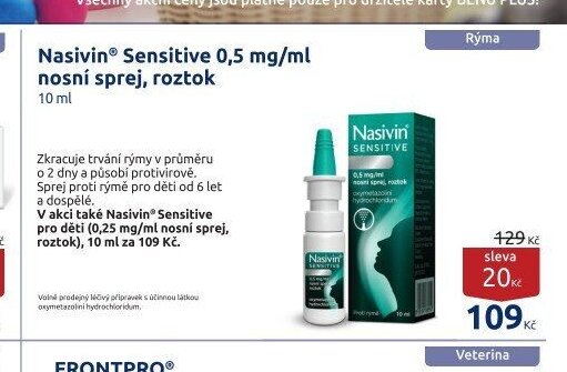 Nasivin Sensitive 0,5 mg/ml nosní sprej, roztok 10 ml