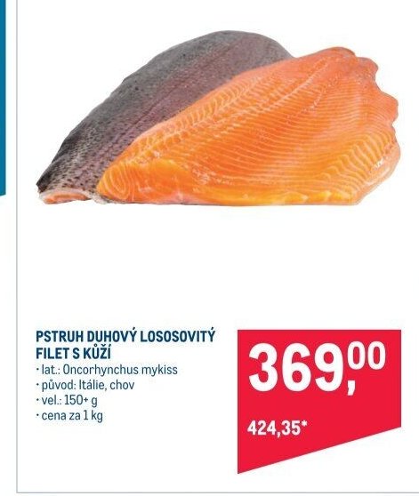 Pstruh duhový lososovitý filet s kůží