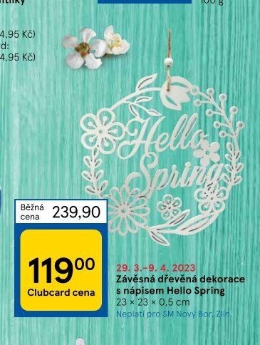 Závěsná dřevěná dekorace s nápisem Hello Spring