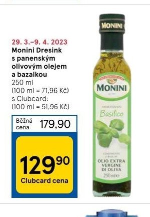 Monini Dresink s panenským olivovým olejem a bazalkou