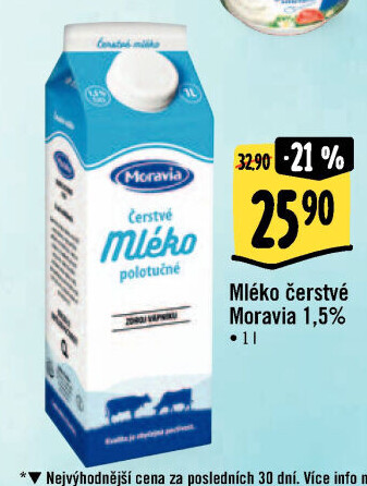 Mléko čerstvé Moravia - 1,5% polotučné