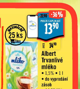 Mléko trvanlivé Albert - 1,5% polotučné