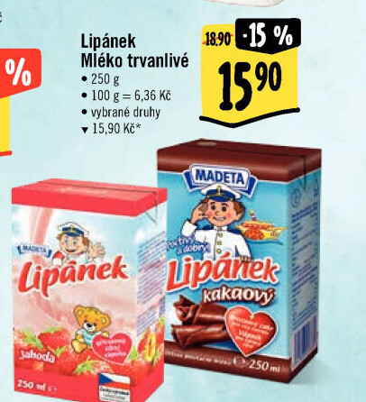 Nápoj mléko ochucené Lipánek Madeta