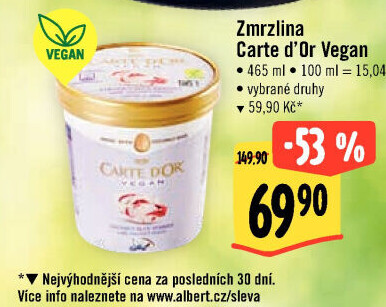 Zmrzlina v kelímku Vegan Carte D'