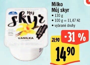 Dezert zakysaný ochucený Můj Skyr 0% Milko