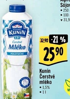 Mléko čerstvé Kunín - 1,5% polotučné
