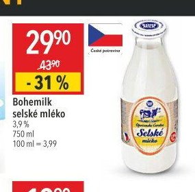 Bohemilk selské mléko 3,9% 750 ml
