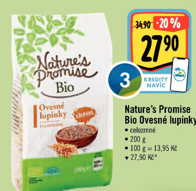 Lupínky ovesné celozrnné bio Nature'