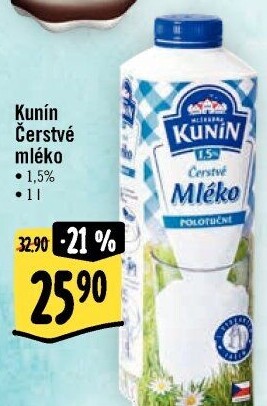 Mléko čerstvé Kunín - 1,5% polotučné