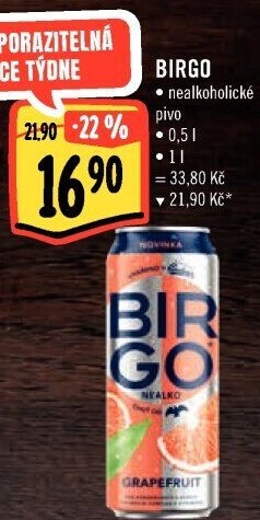 Nealkoholické pivo ochucené Birgo