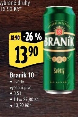 Pivo světlé výčepní 10° Braník