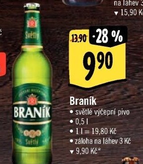 Pivo světlé výčepní 10° Braník