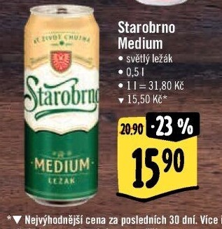 Pivo světlý ležák nepasterizovaný 11° Medium Starobrno