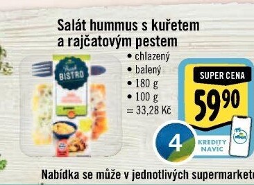 Salát Hummus s kuřetem a rajčatovým pestem s proteiny Albert Fresh Bistro
